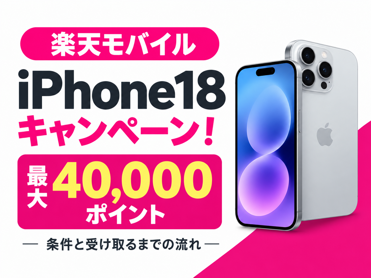 楽天モバイル iPhone18 キャンペーン！ 最大40,000ポイントの条件と受け取るまでの流れ